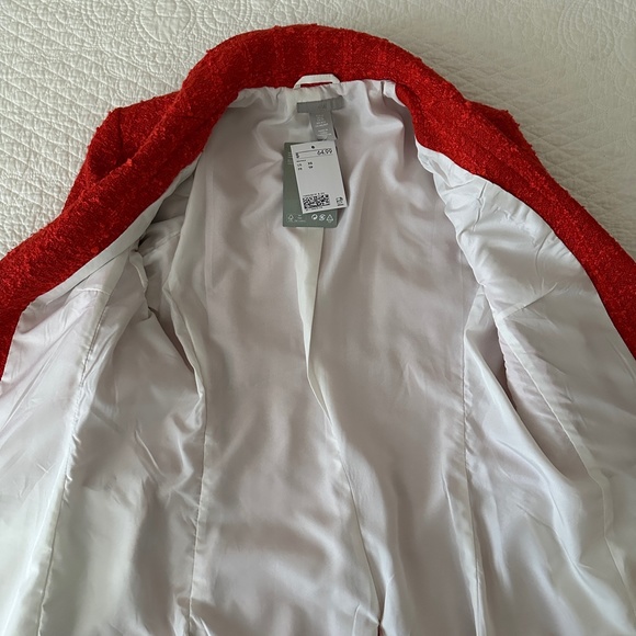 NWT H&M Textured-Weave Tweed Jacket Blazer Orange Red XS - Picture 10 of 16